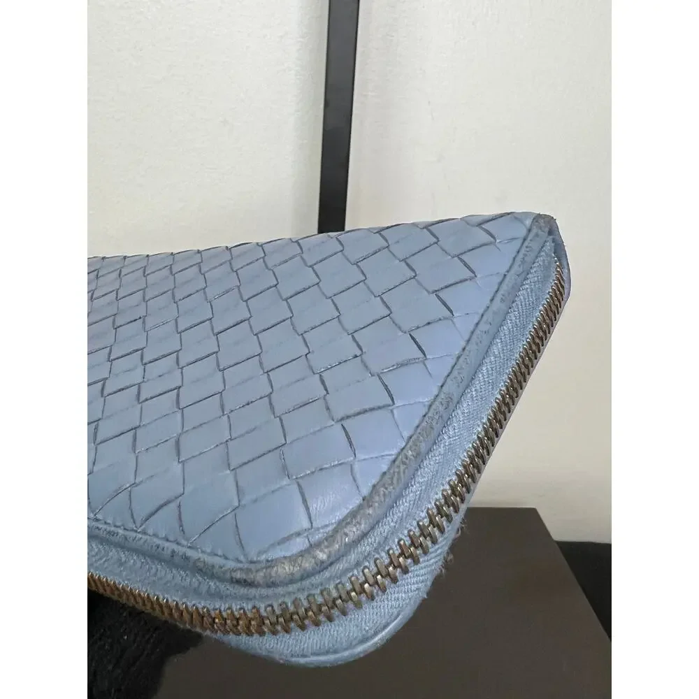 Bottega Veneta Intrecciato Blue Zip Around Wallet Box Dust Bag